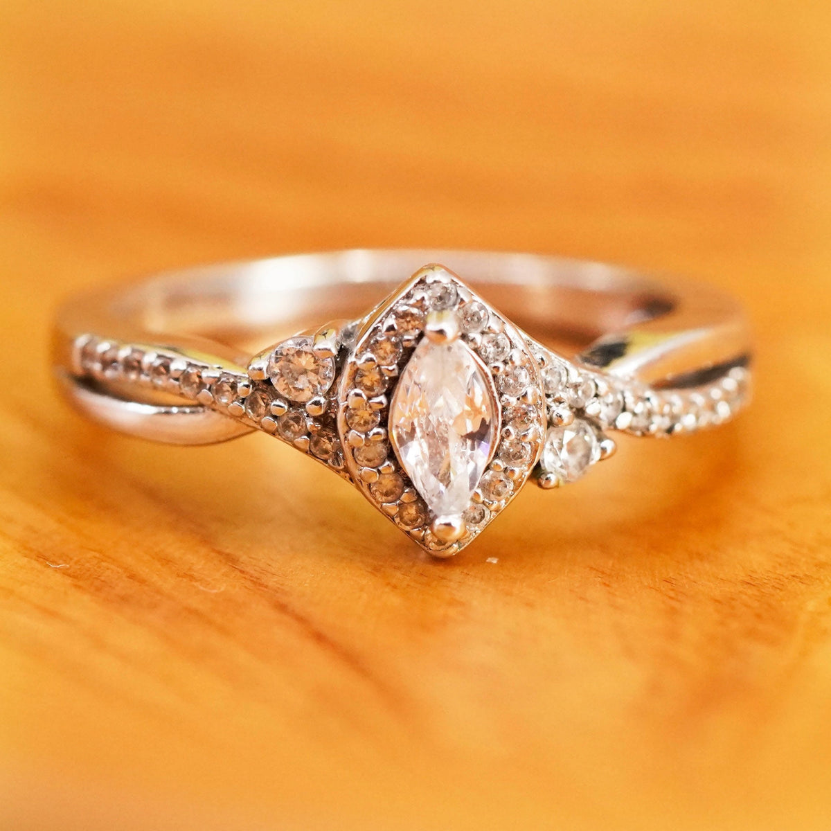 Size 7.25, vintage Sterling 925 silver anniversary engagement ring cluster cz