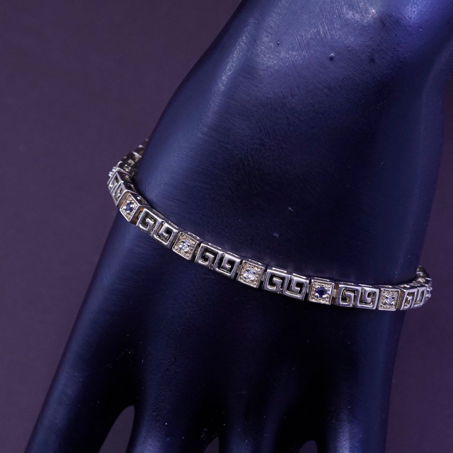 7.75”, vermeil gold over Sterling 925 silver tennis bracelet, greek key diamond