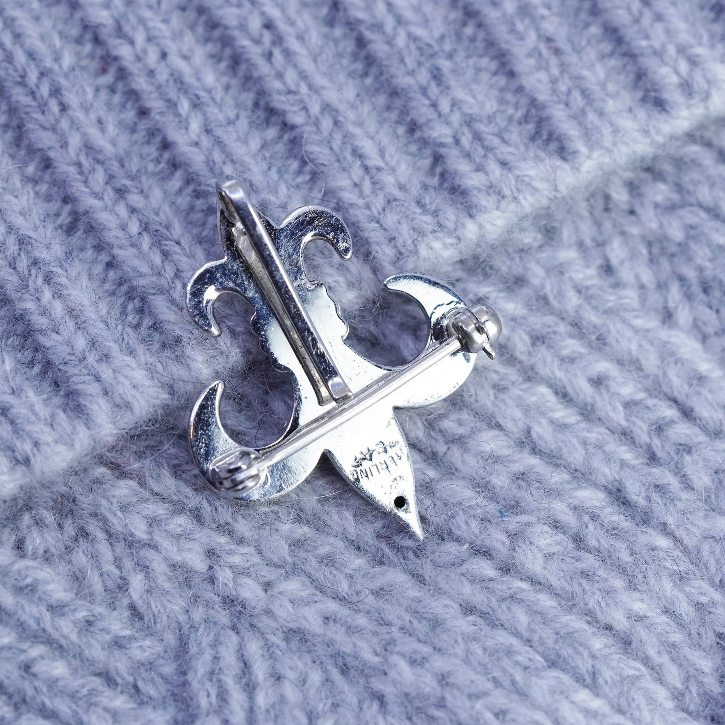 Vintage sterling silver handmade brooch, 925 fleur de lis pin
