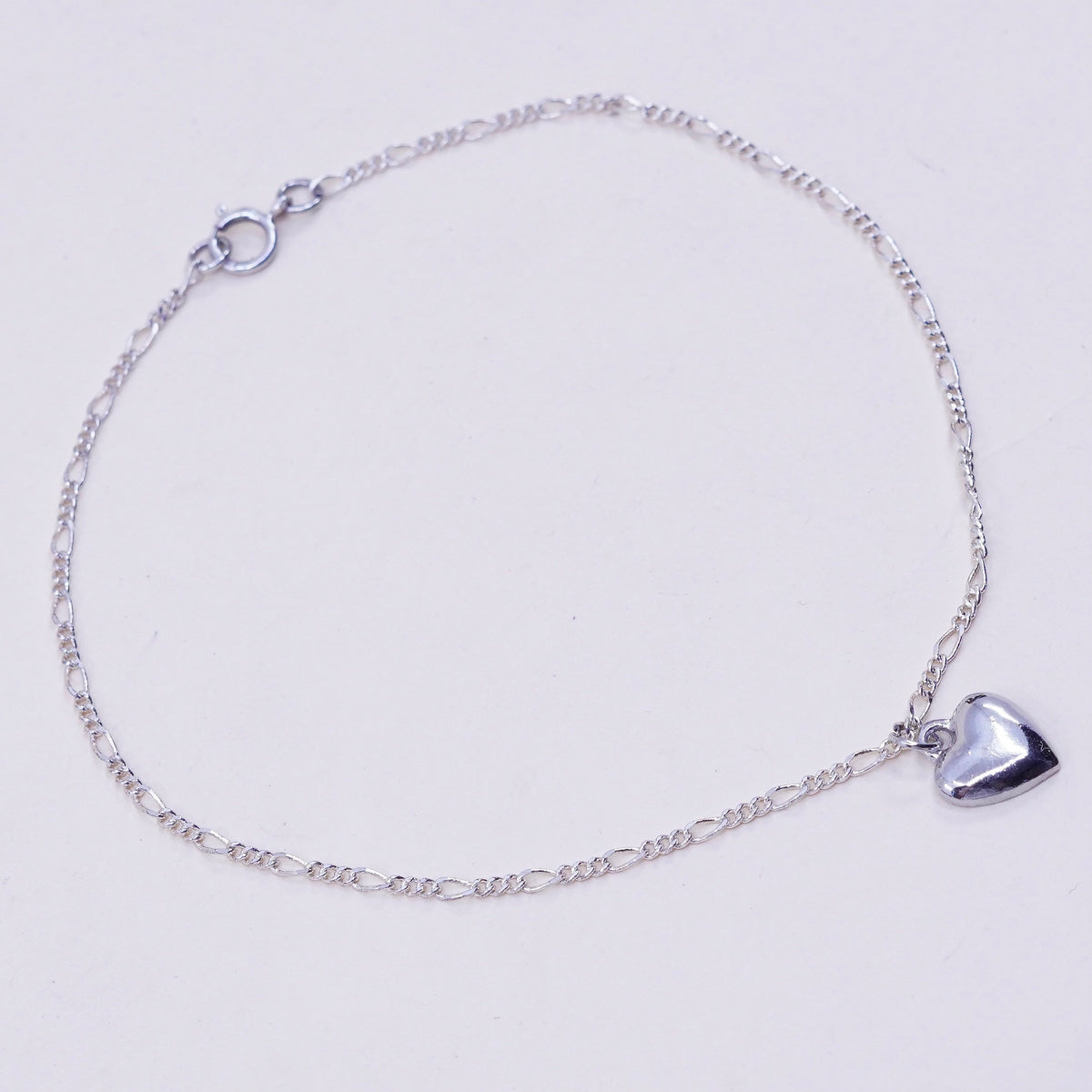 9.5”, Vintage sterling silver ankle bracelet, Italy 925 chain, figaro anklet