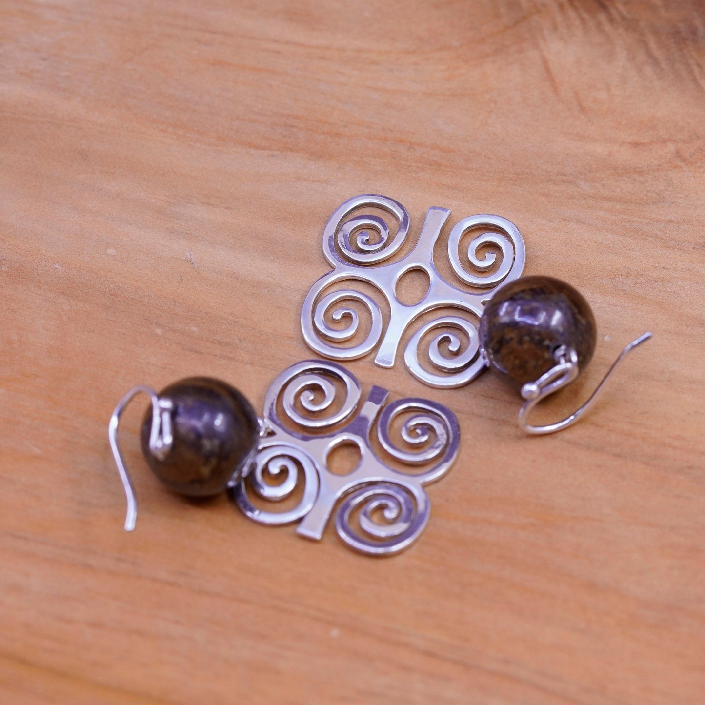 Vintage Sterling 925 silver handmade dwennimmen earrings golden tiger eye beads
