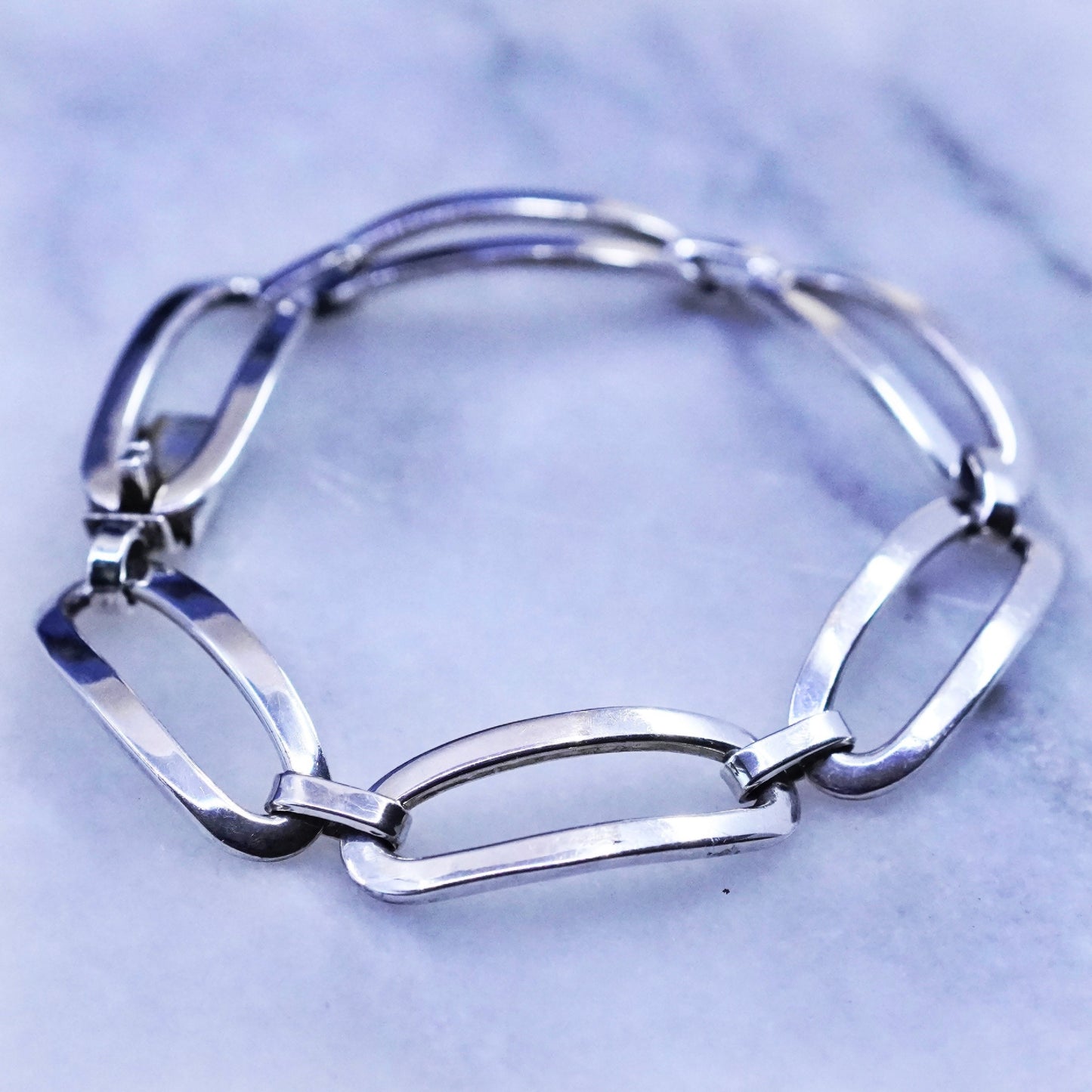 6.75”, 12mm, vintage Mexico Sterling 925 silver men’s oval chain bracelet