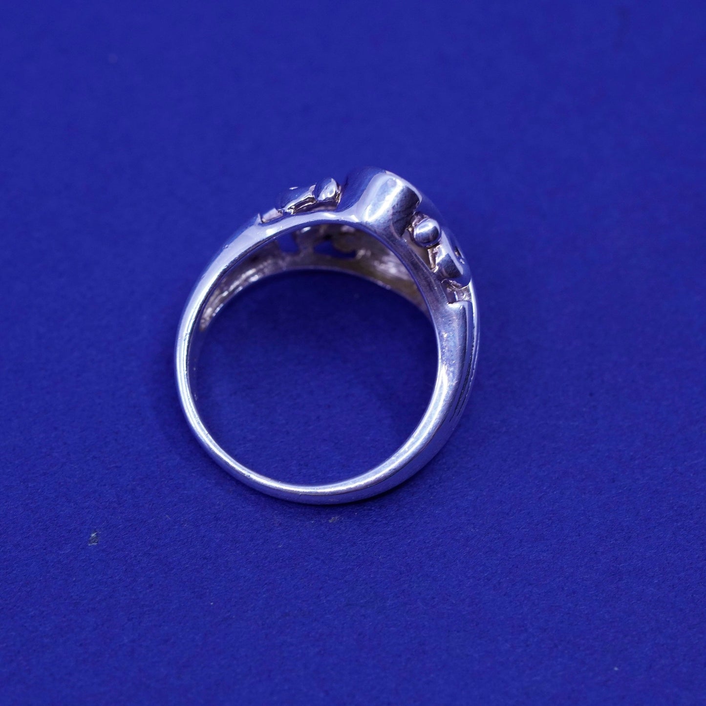 Size 7.5, vtg Sterling 925 silver handmade filigree ring blue mother of pearl