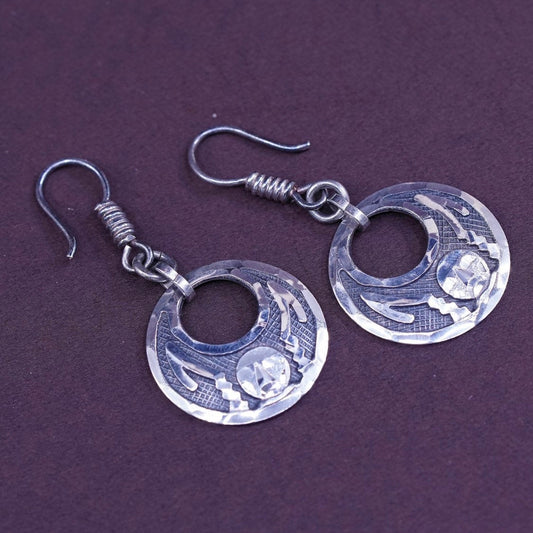 vtg MBCMO Sterling silver handmade earrings, Mexico 925 w/ circle drops, MBCMO