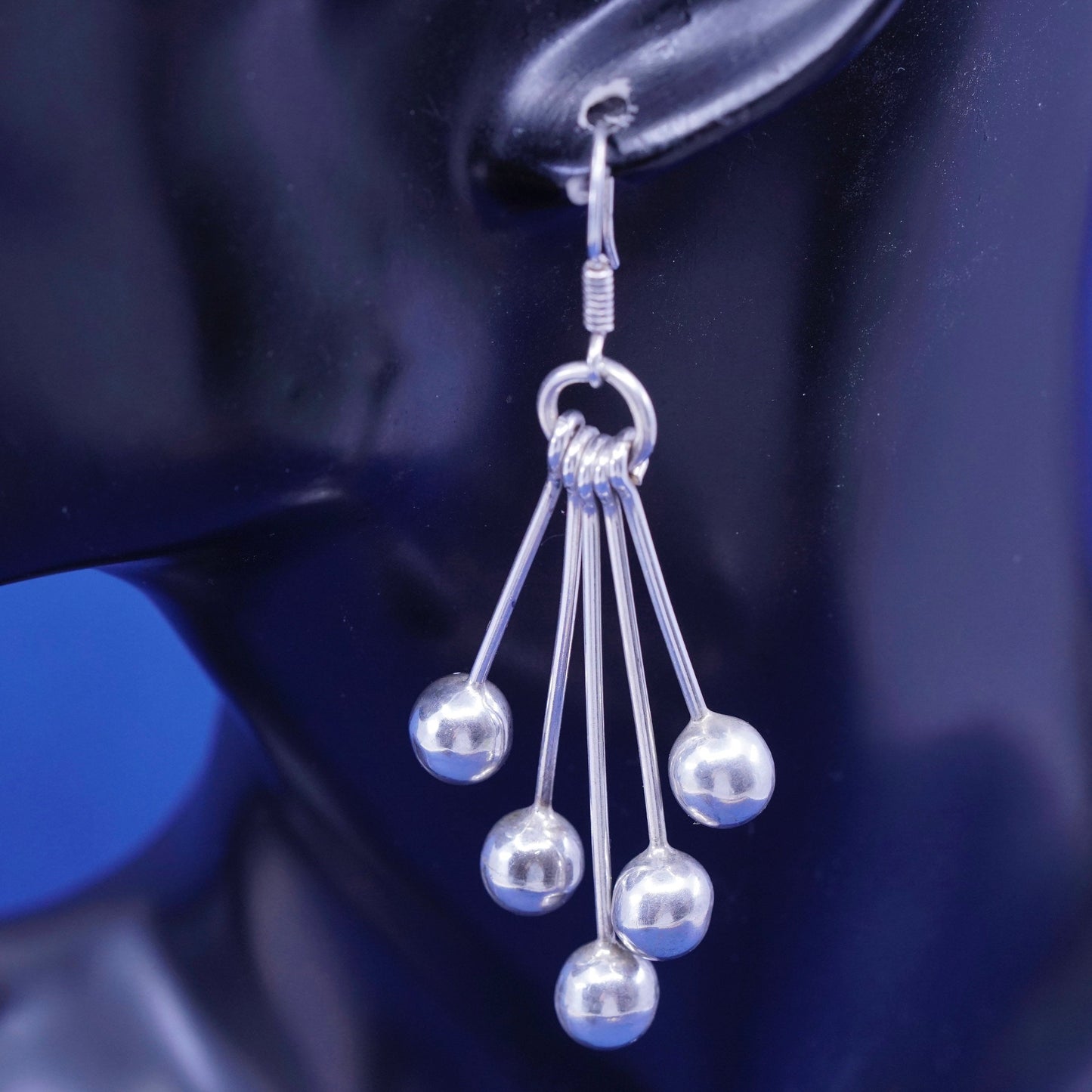 Vintage Mexico sterling 925 silver handmade earrings with long beads dangles