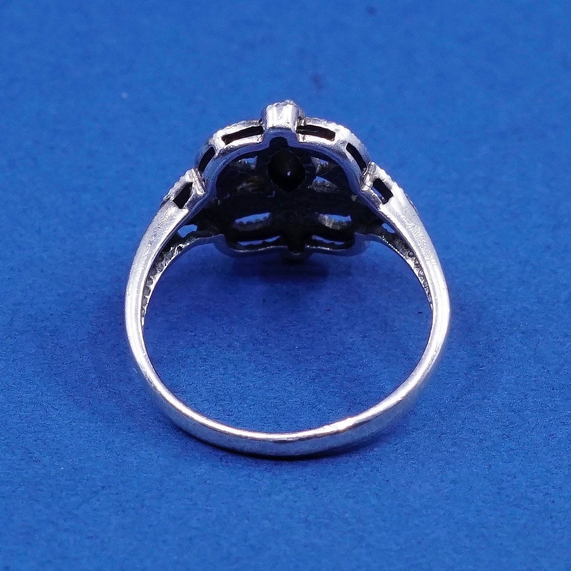 sz 8.25, vtg Sterling silver handmade ring, 925 band w/ marcasite