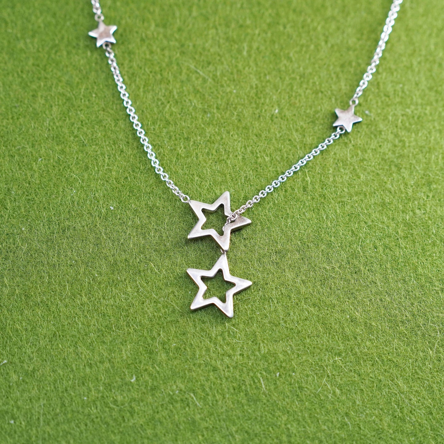 16”, vintage sterling silver 925 necklace, circle chain with star pendants