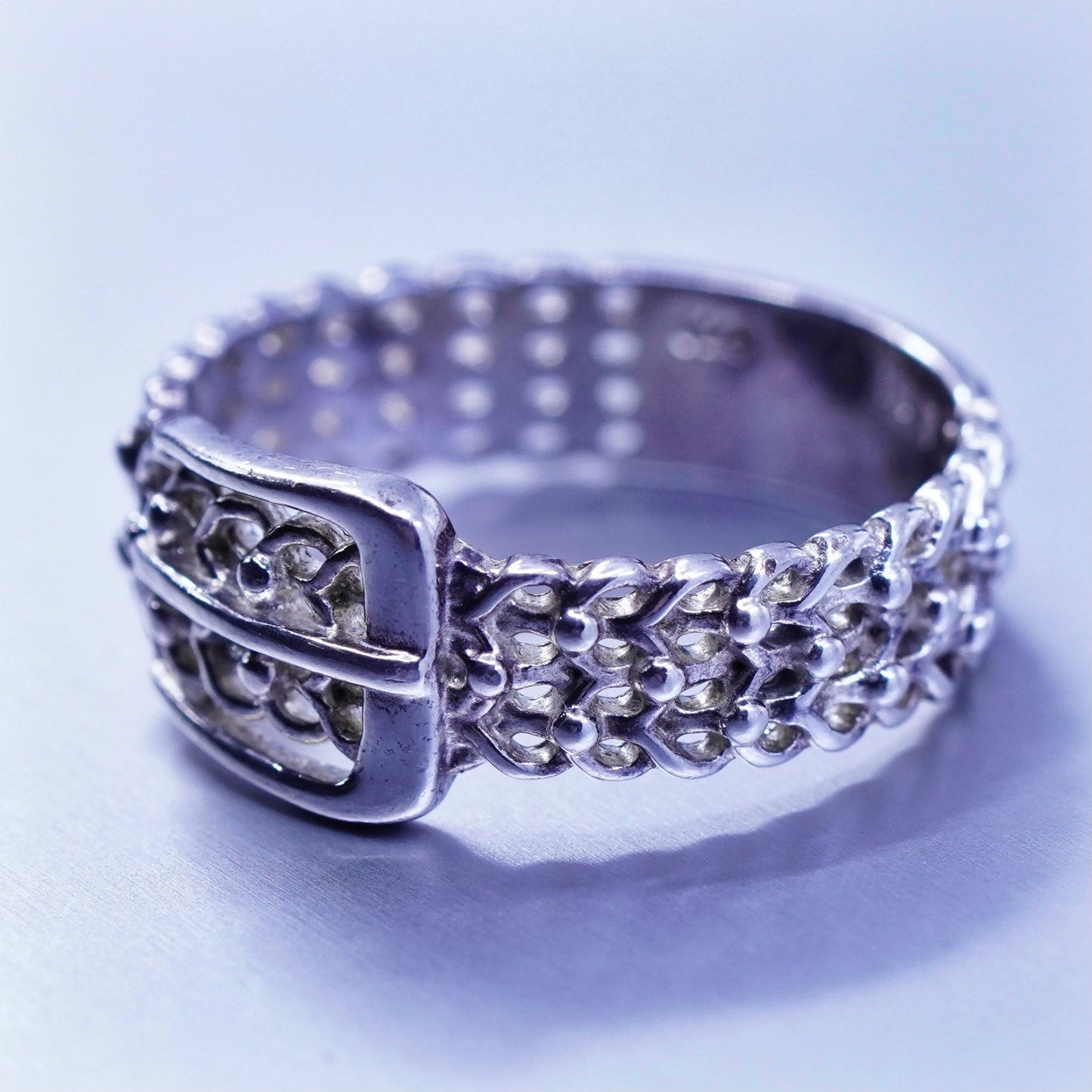 Size 7, vtg southwestern Sterling 925 silver handmade ring, filigree belt band