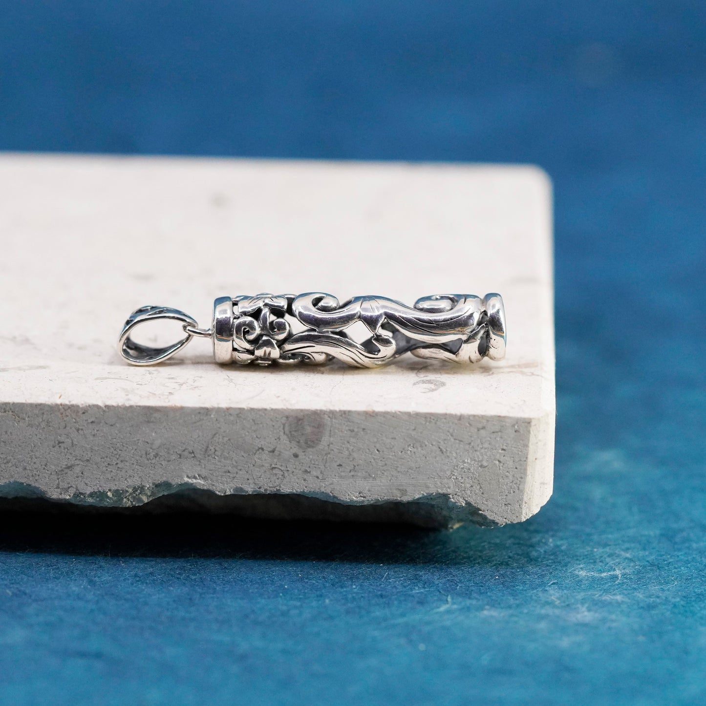 Vintage Sterling silver handmade pendant, 925 bali tube pendant