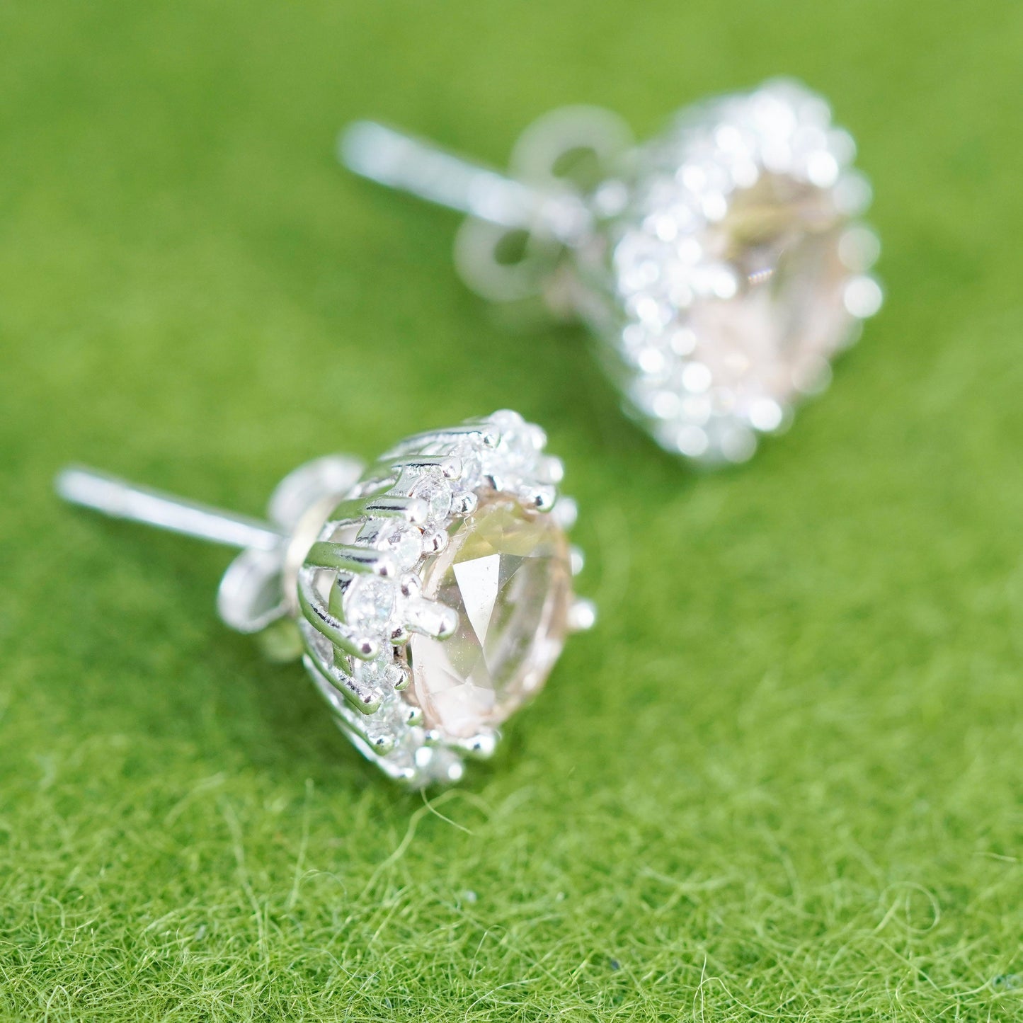 Vintage sterling silver 925 orange cz studs, earrings