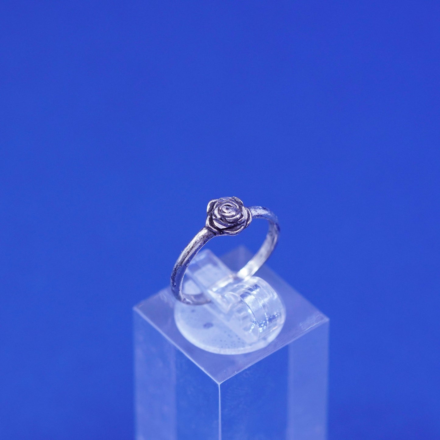 Size 5, vtg shube Sterling silver handmade ring, 925 filigree rose flower band