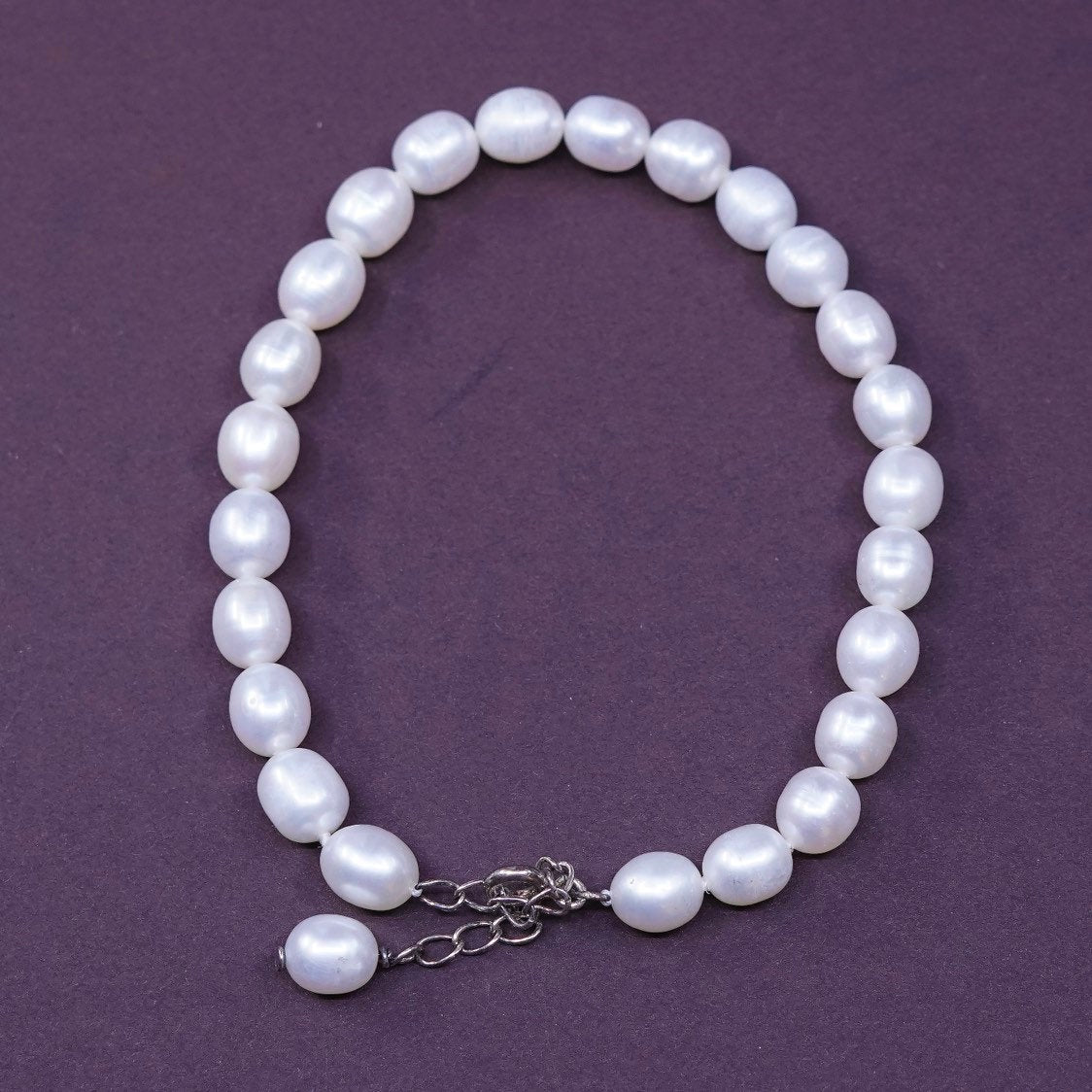 6.75”, 6mm, vtg Sterling silver handmade bracelet, freshwater pearl chain 925