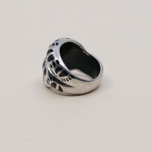 Sz 6, Vtg Sterling Silver Handmade Ring, 925 Silver Band W Obsidian Inlay