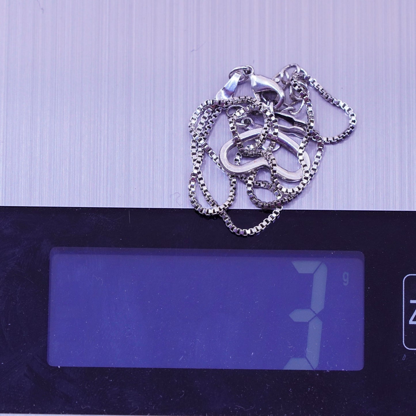6.25+1”, Vintage sterling silver handmade bracelet, box chain with heart charm
