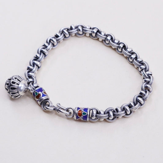 6.75, 7mm, bold Sterling 925 silver handmade bracelet, Byzantine birdcage chain