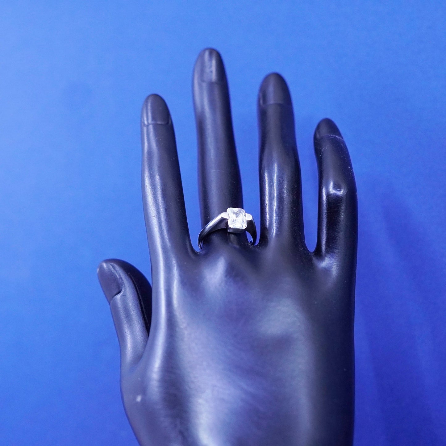 Size 5.75, vintage Sterling 925 silver handmade engagement ring with cz