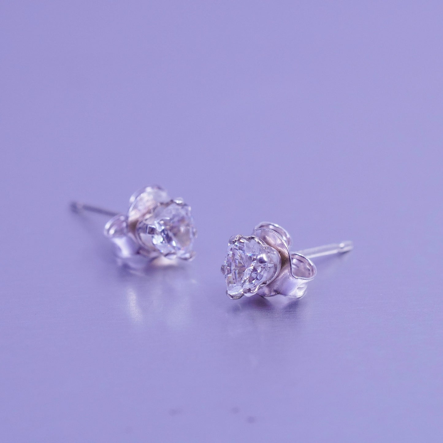 Vintage Sterling 925 silver earrings, studs with heart cz