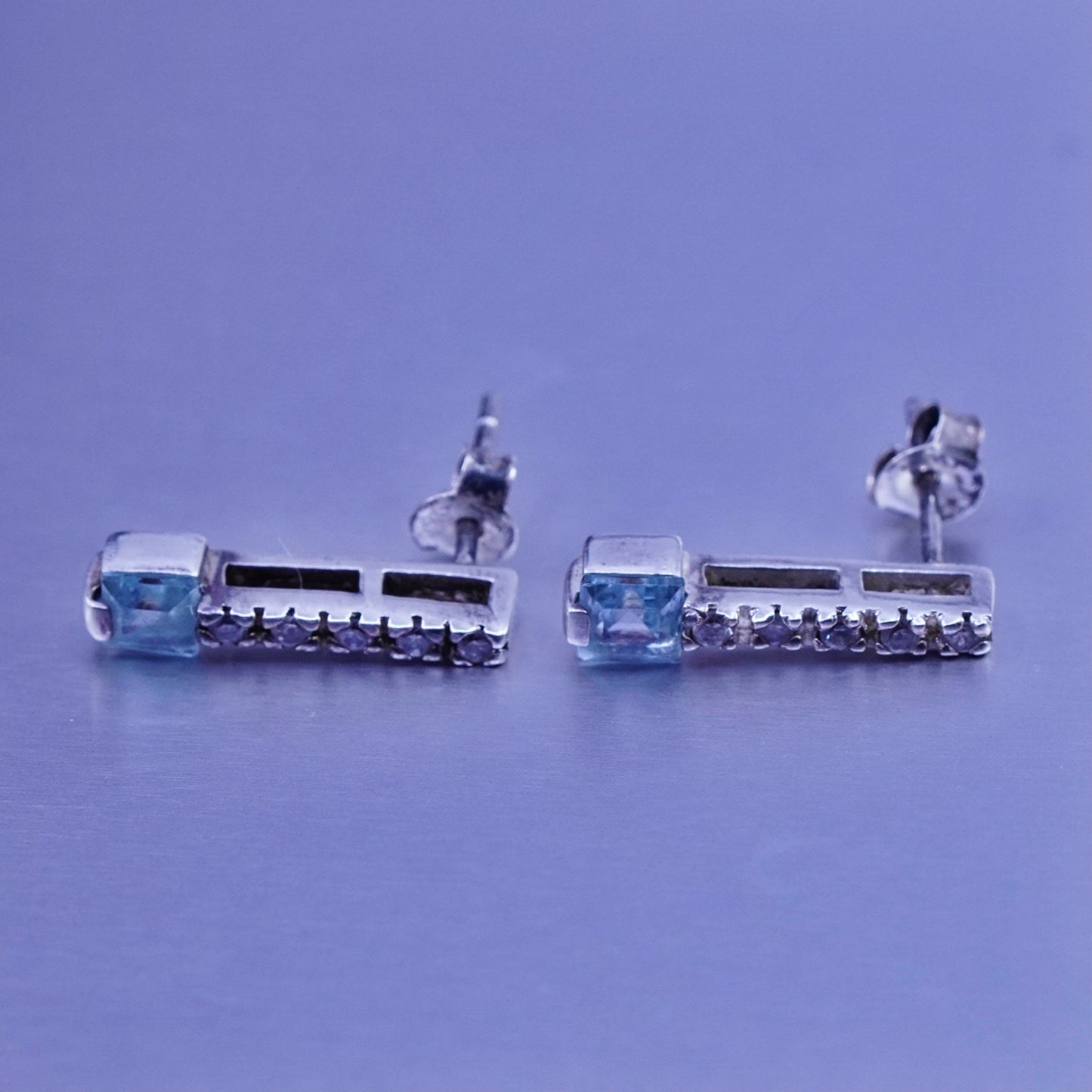Vintage Sterling 925 silver handmade earrings, studs with topaz Cz