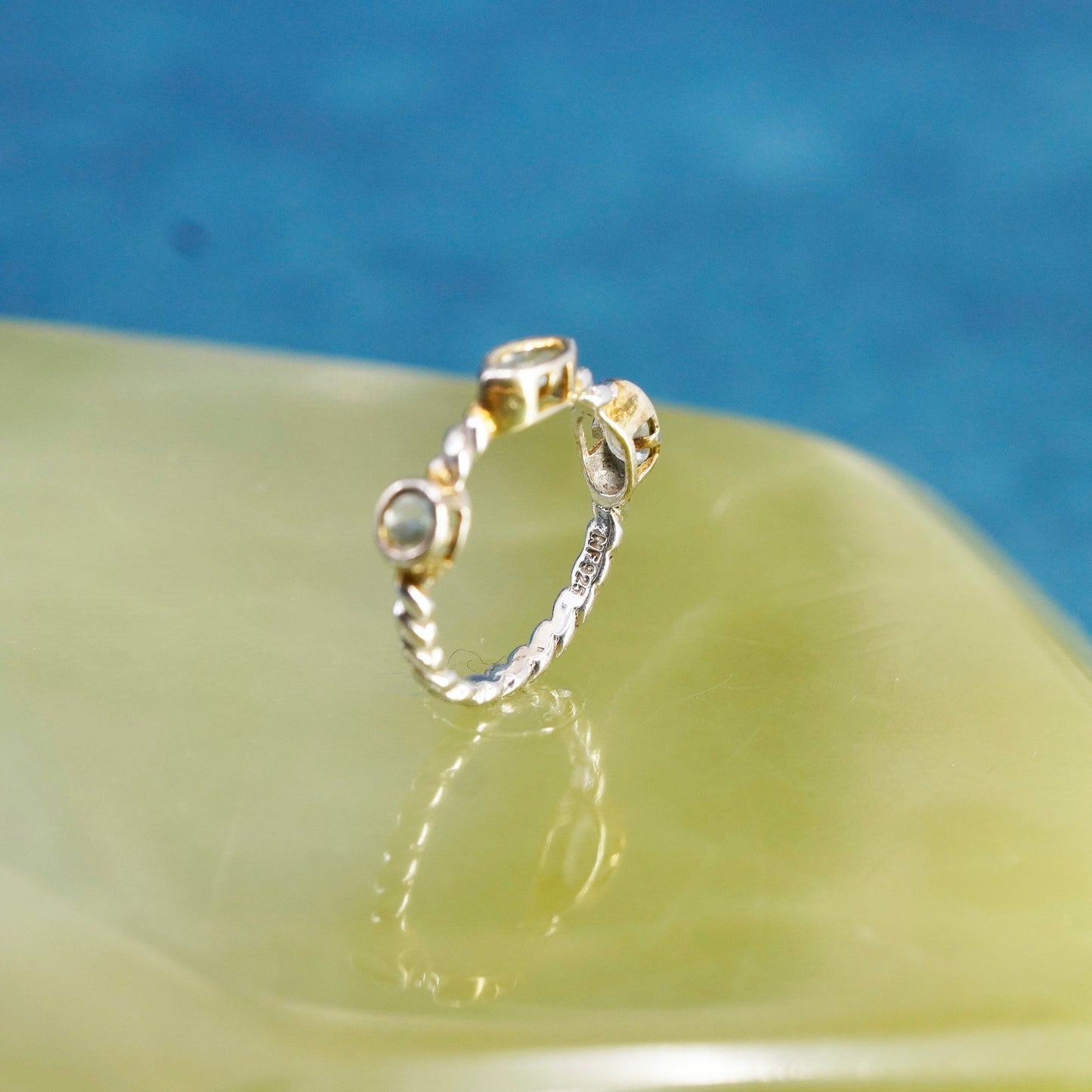 Size 6, vintage Sterling silver handmade ring, 925 stackable ring w/ blue topaz