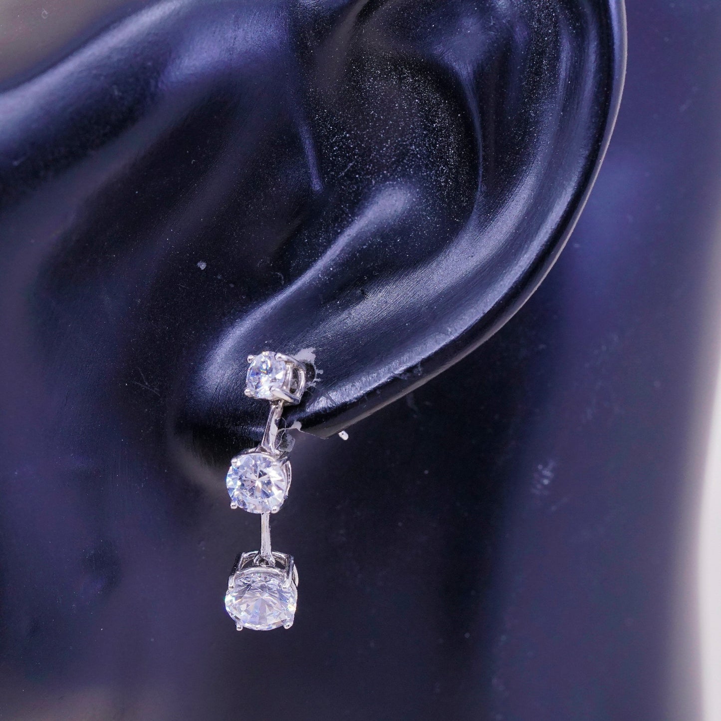 Vintage sterling silver handmade earrings, 925 silver with round CZ