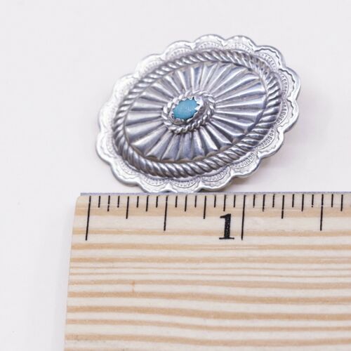 Vintage Sterling Silver Handmade Earrings, Navajo 925 Ribbed Studs W/ Turquoise