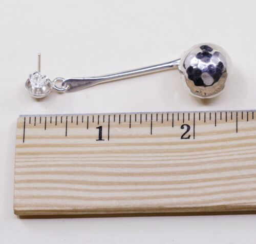 Vtg Mexico Sterling Silver Handmade Earrings, 925 Silver Studs W/ Beads Dangles