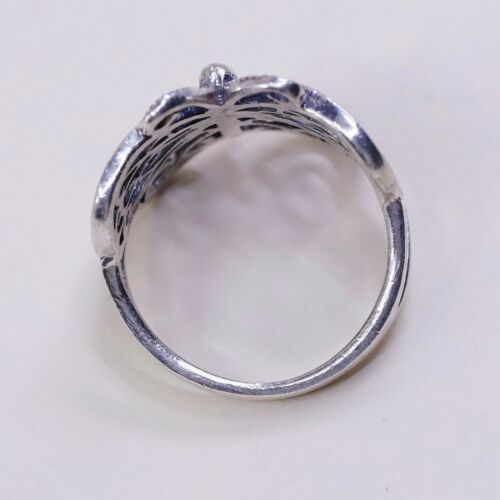 Sz 6.25 Vtg Sterling Silver Handmade Ring, 925 Silver Band W/ Filigree Butterfly