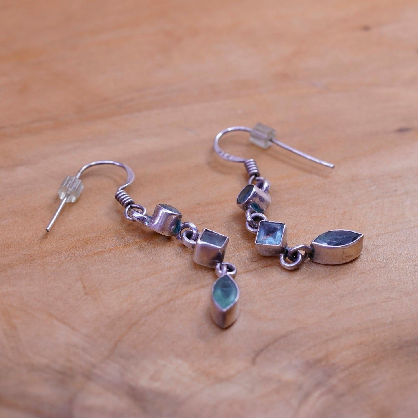 Vintage Sterling 925 silver handmade earrings with blue topaz
