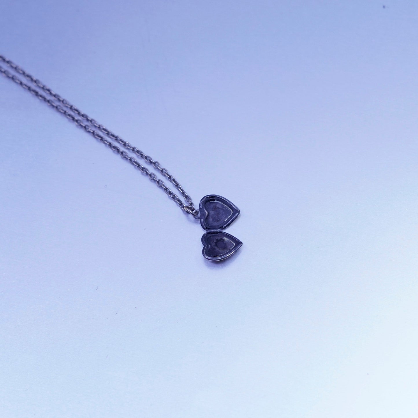 16”, Sterling 925 silver circle chain necklace with heart photo locket pendant
