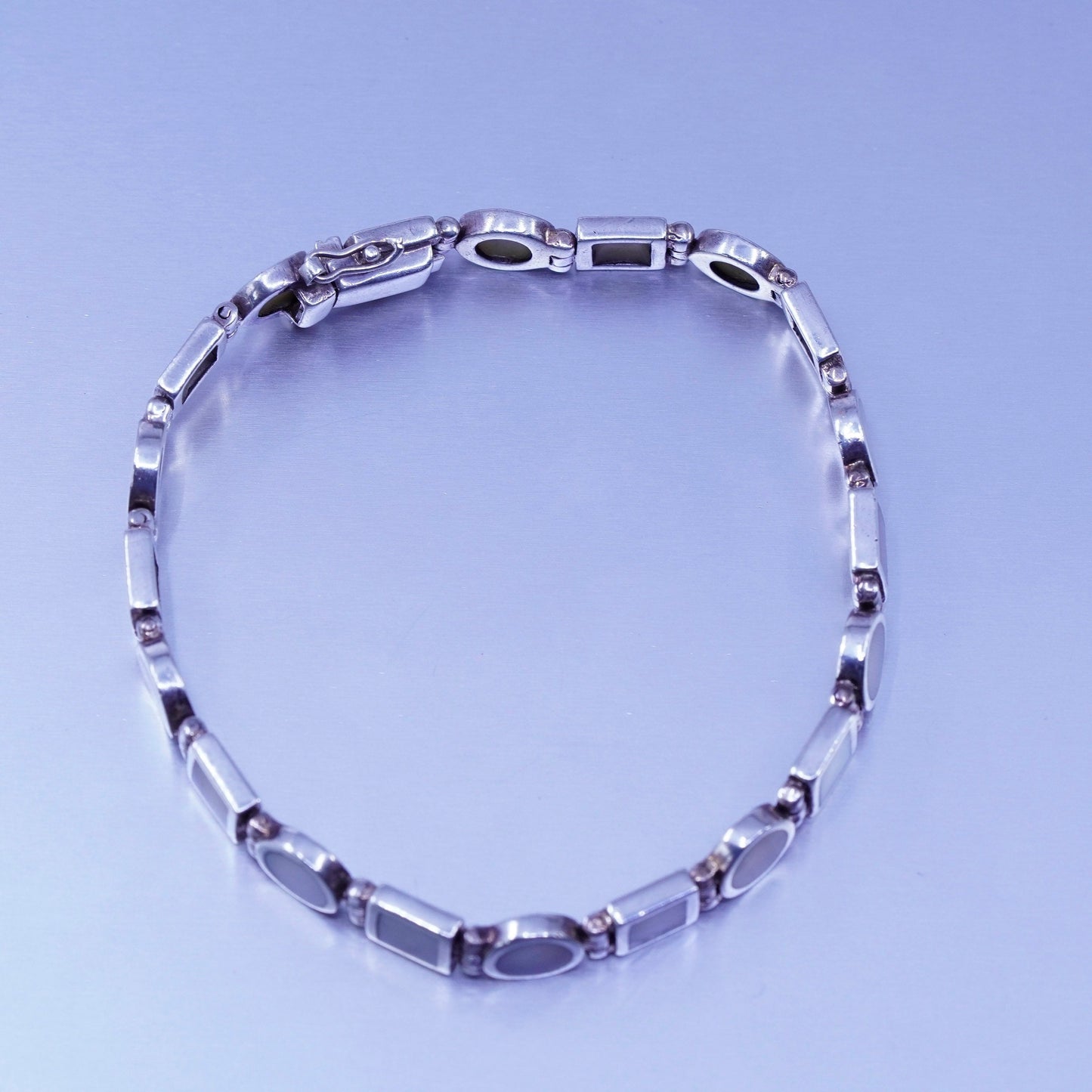 7.5”, Sterling 925 silver handmade tennis bracelet chain with mother of pearl