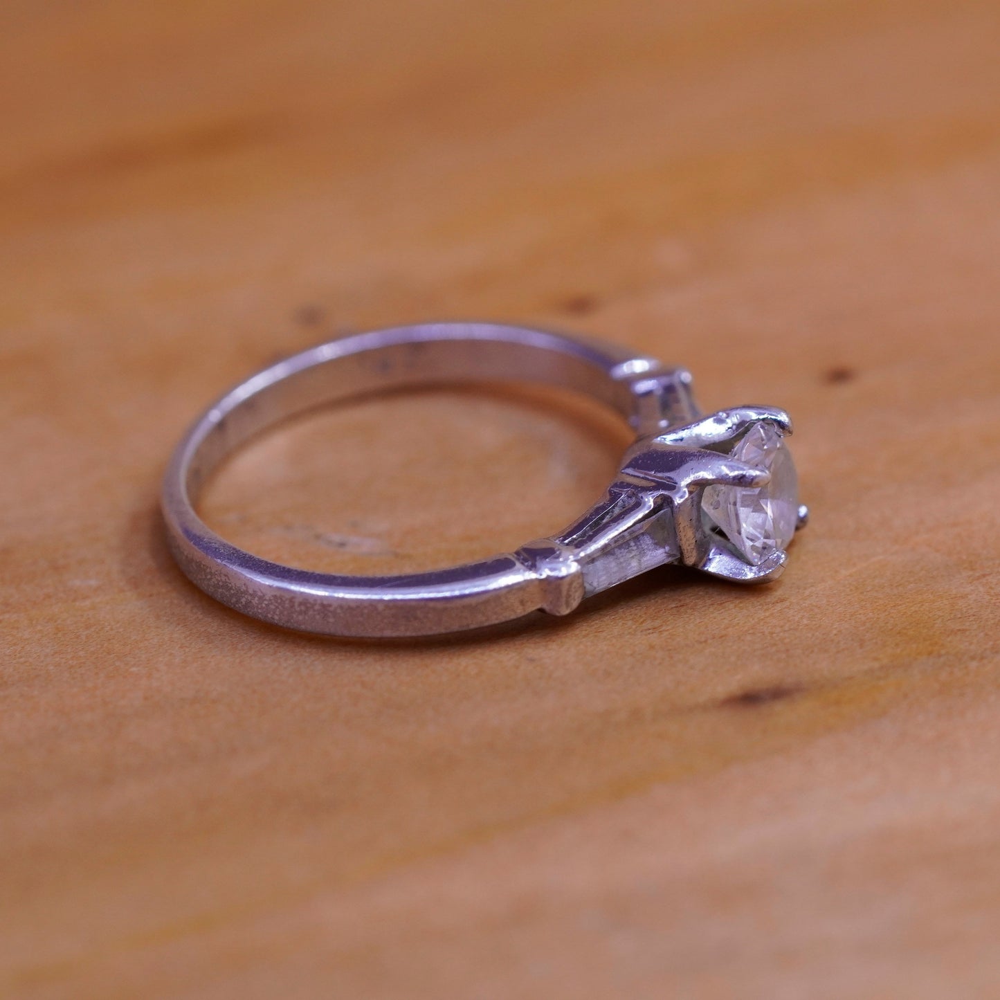 Size 6, vintage Sterling silver handmade ring, 925 engagement band with cz
