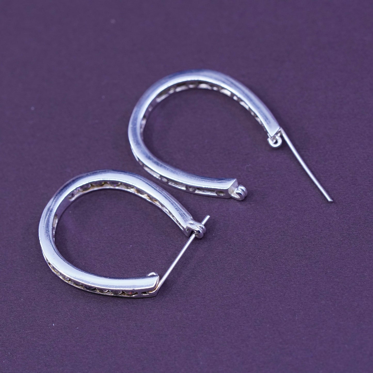 1”, vintage SETA Sterling silver handmade earrings, 925 hoops with crystal