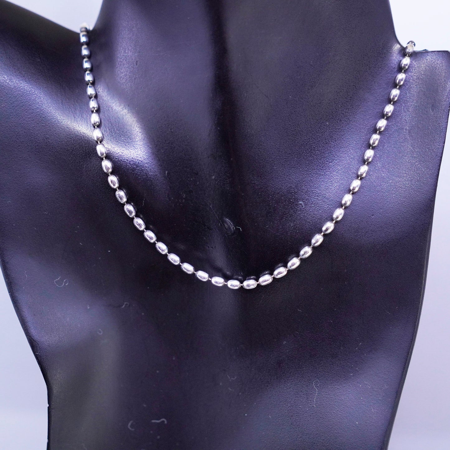 18” 3mm, vintage Italy Sterling 925 silver bead chain necklace