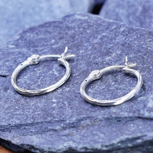 0.5”, vintage Sterling silver handmade hoop earrings, fine 925 huggie