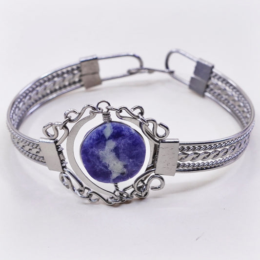 6.5”, Vintage sterling 925 silver twisted chain bangle bracelet with sodalite