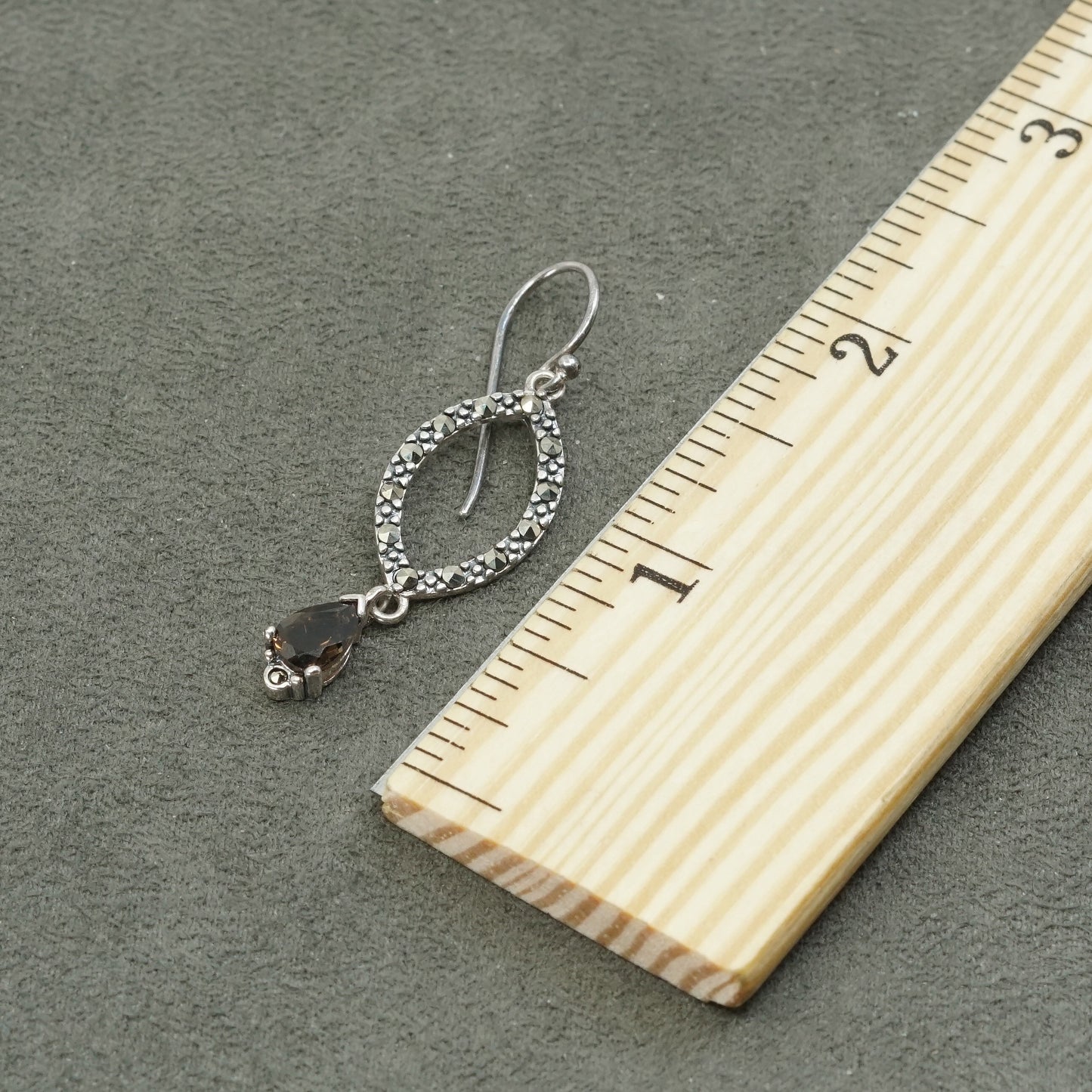 Sterling silver handmade earrings, taxco 925 w/ teardrop topaz N marcasite