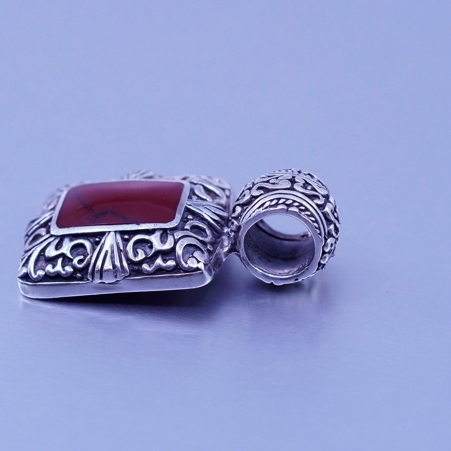 antique sterling 925 silver handmade charm pendant with red jasper
