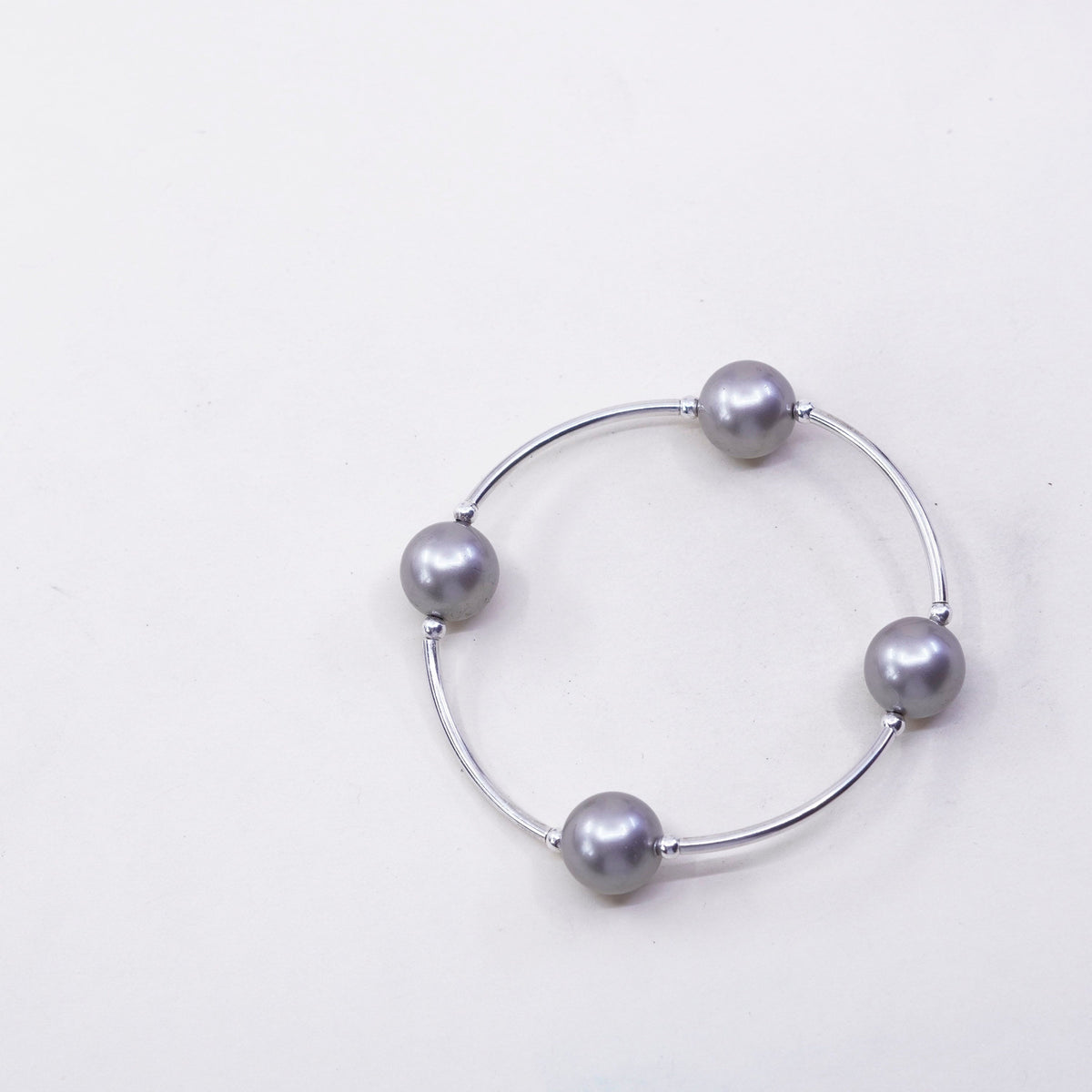 6”, Vintage handmade sterling 925 silver bar with gray pearl bracelet