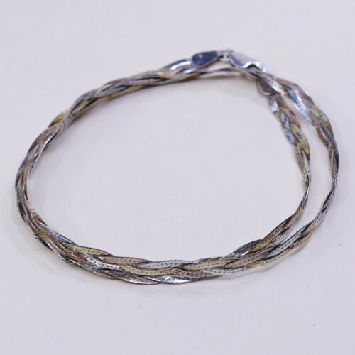 17” 5mm Italy 3 Strands Vermeil 925 Sterling Silver Braided Herringbone necklace