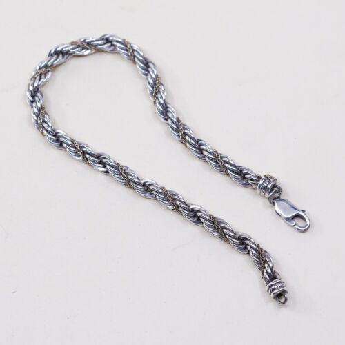 7.25”, 5mm, Vtg Precious Precious 925 14K Sterling Silver French Rope Bracelet