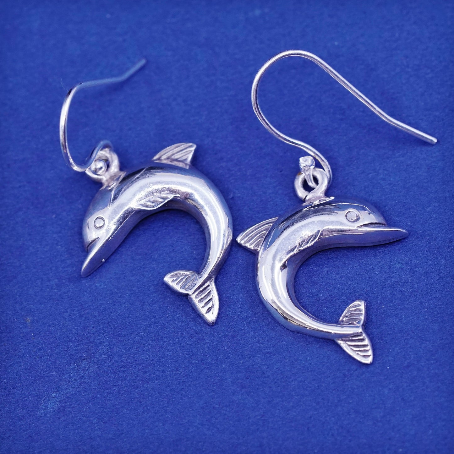 Vintage Sterling silver handmade earrings, 925 dolphin dangles