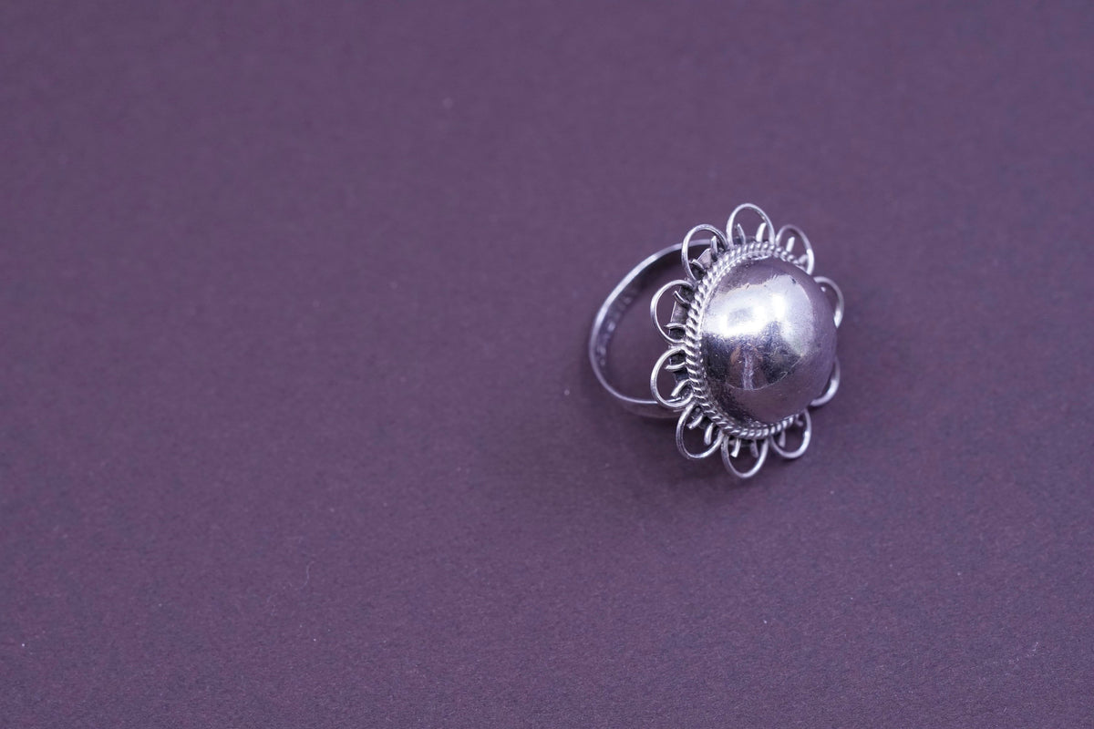 sz 6.5, vtg Sterling silver handmade ring, taxco 925 silver statement ball ring