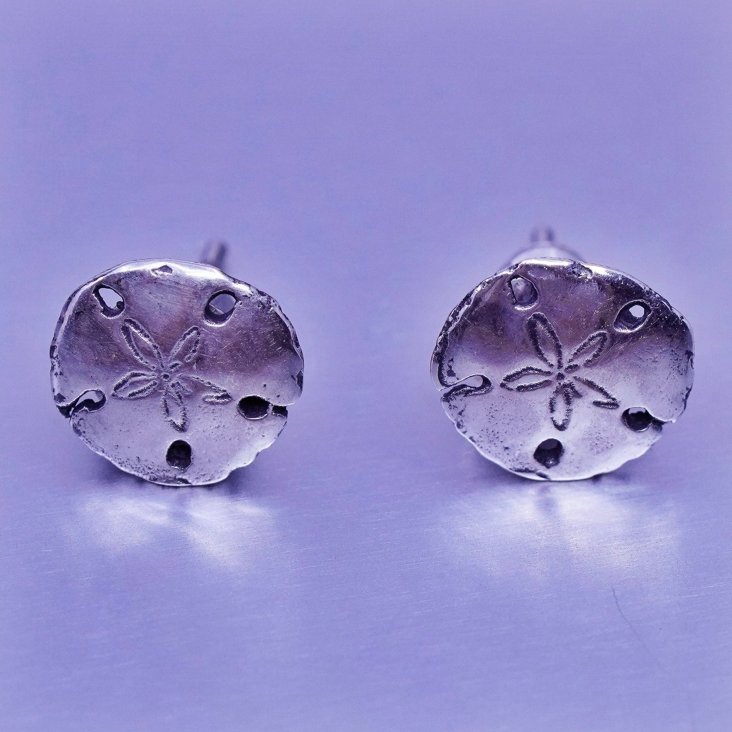 Vintage Sterling 925 silver handmade sand dollar earrings, studs