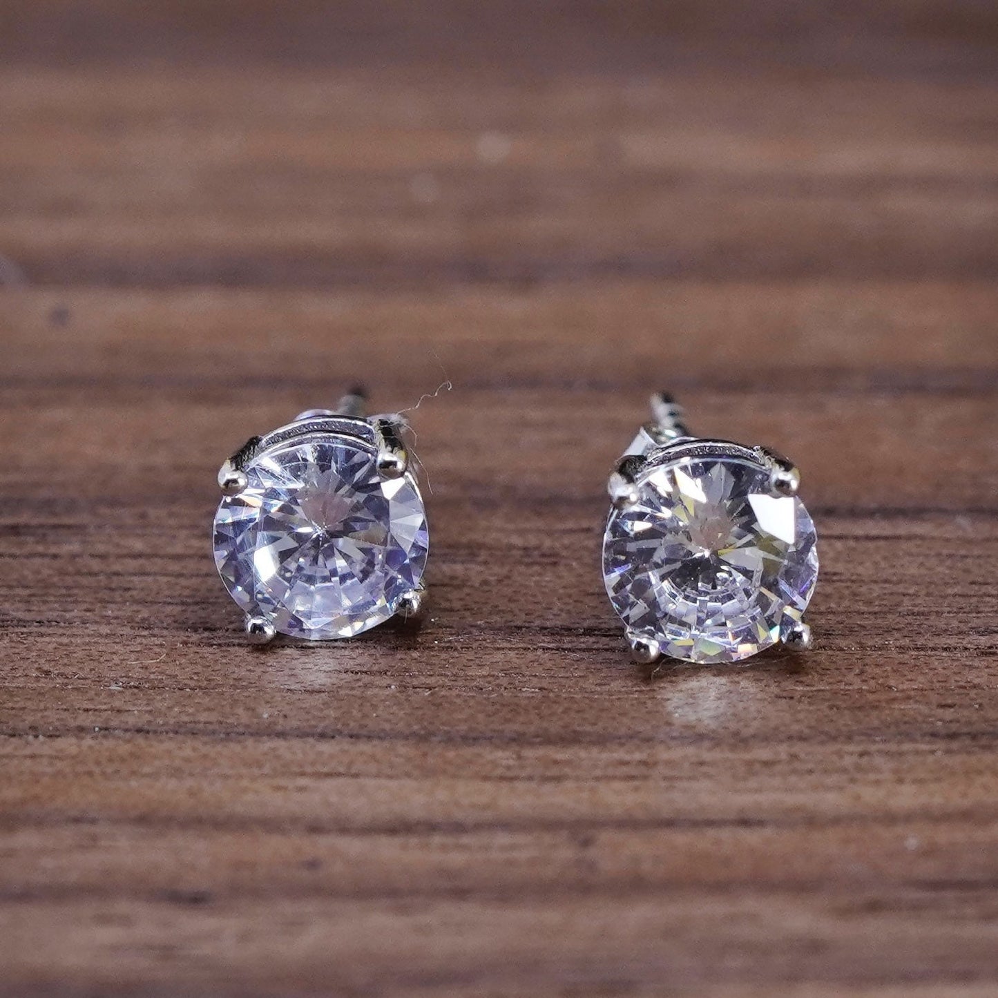 5mm, Sterling silver clear round crystal studs, cz earrings