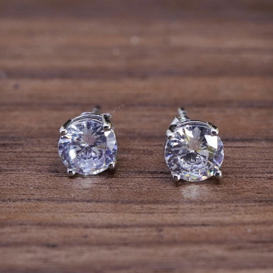 5mm, Sterling silver clear round crystal studs, cz earrings
