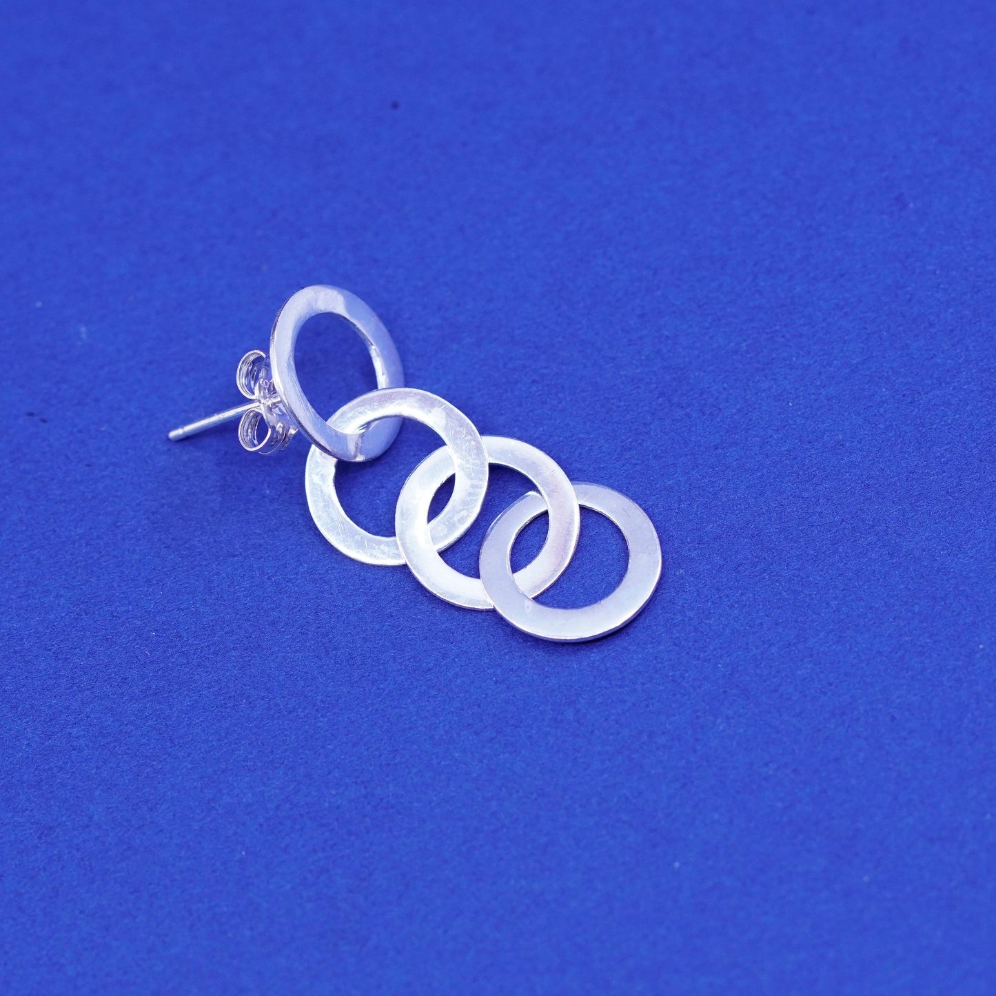 Vintage Sterling Silver handmade Earrings. 925 entwined circle dangles