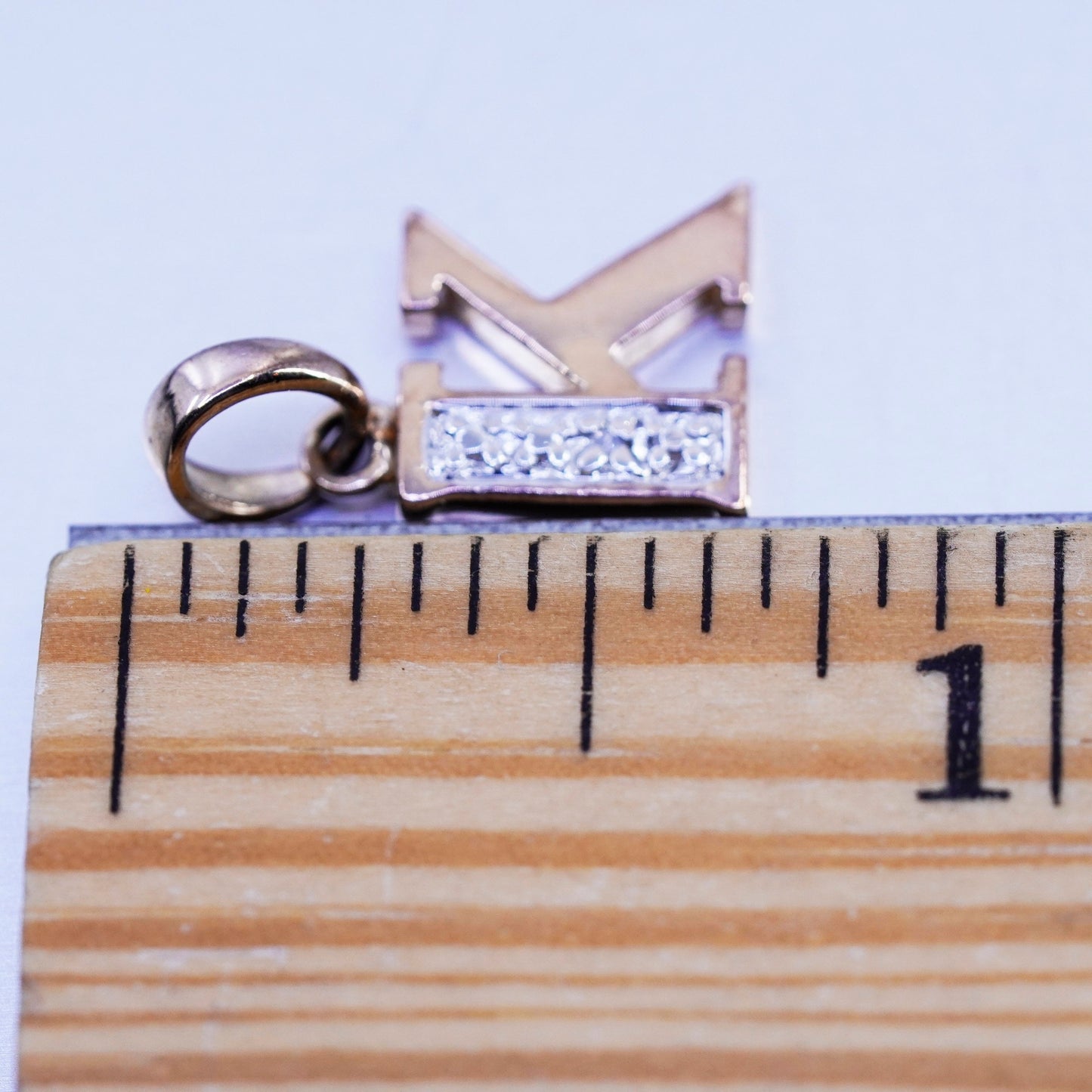 Vintage vermeil gold over sterling 925 silver pendant, initial K with cz