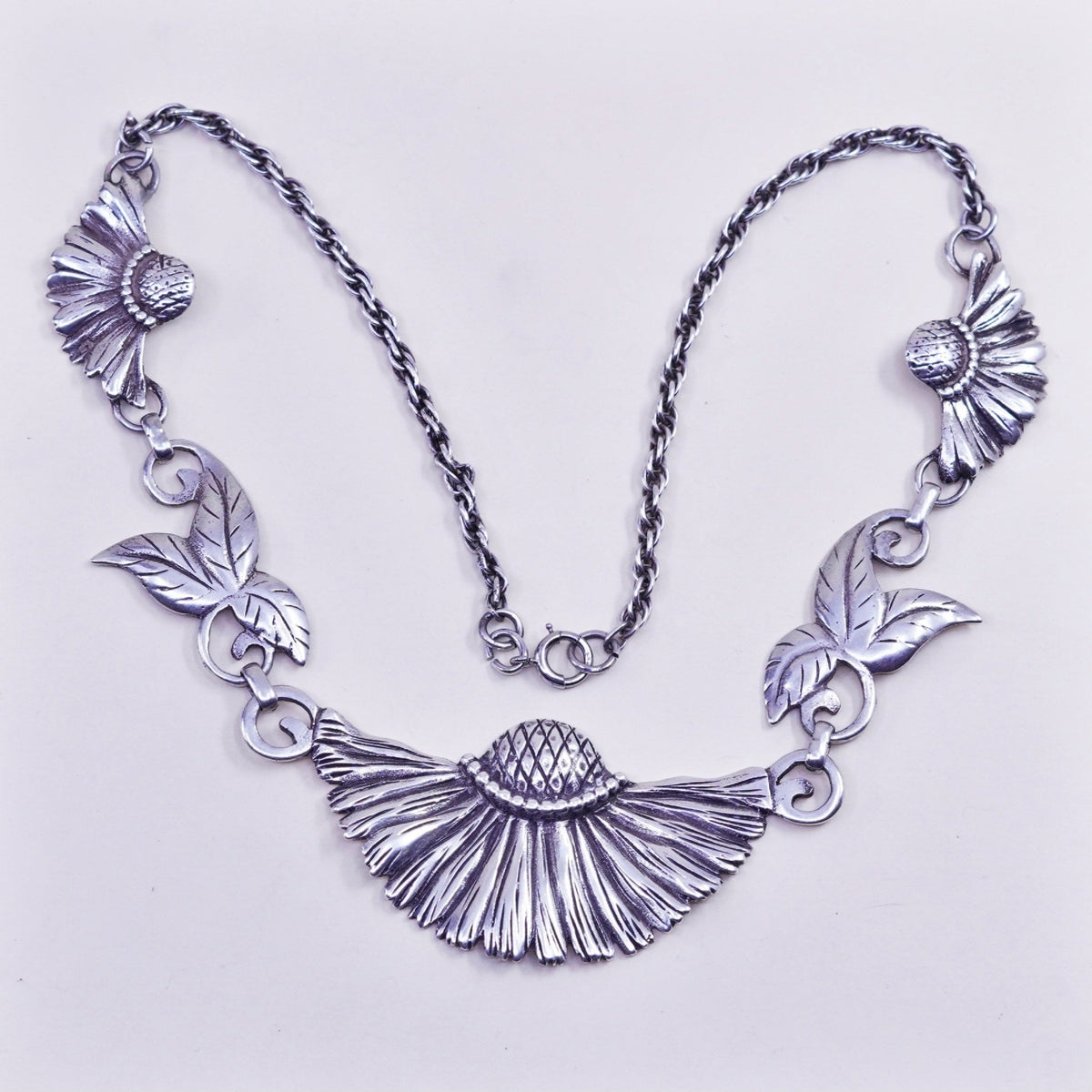 16”, Sterling silver double strands necklace, 925 rope chain flower pendant