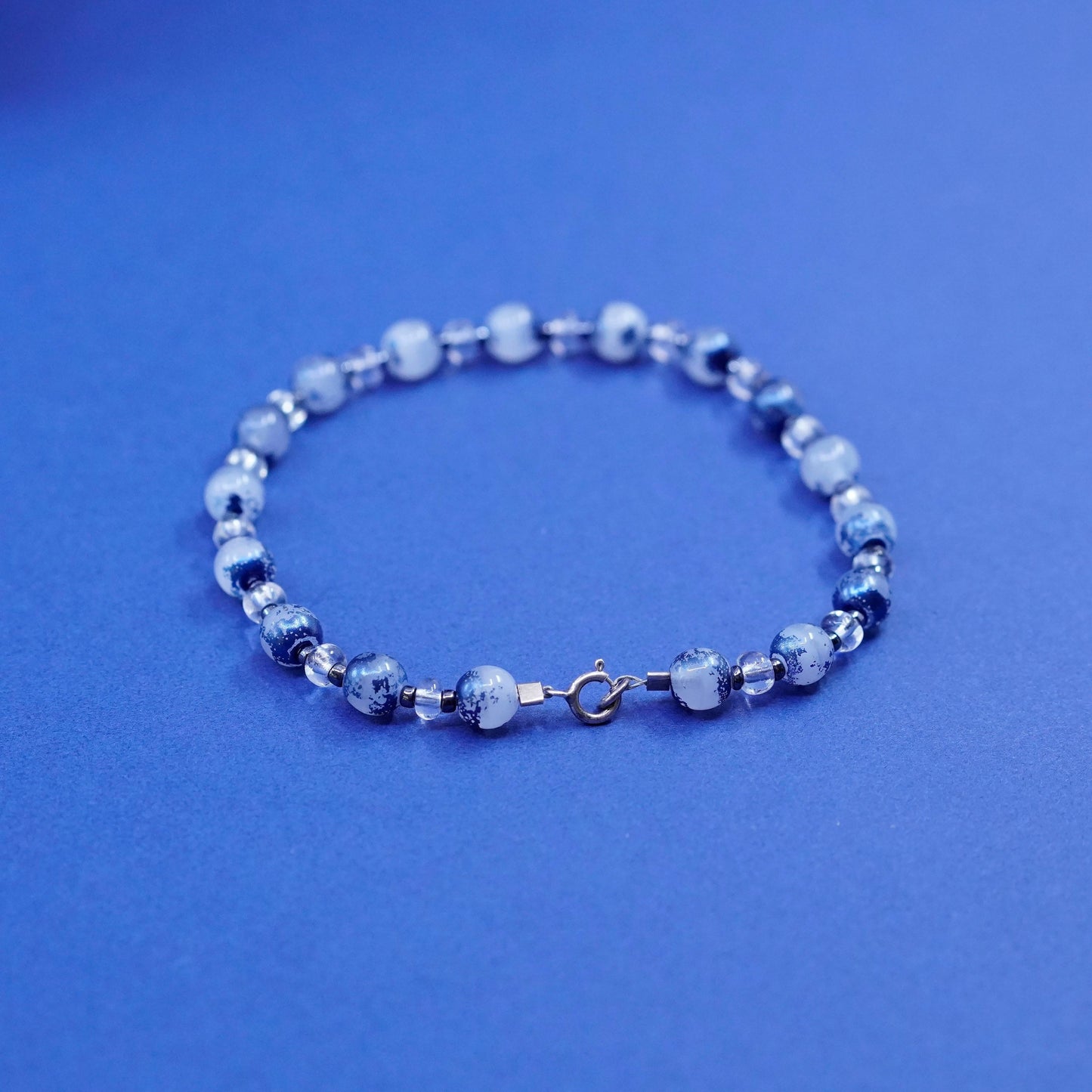 7.25”, vintage sterling 925 silver handmade bracelet with beads