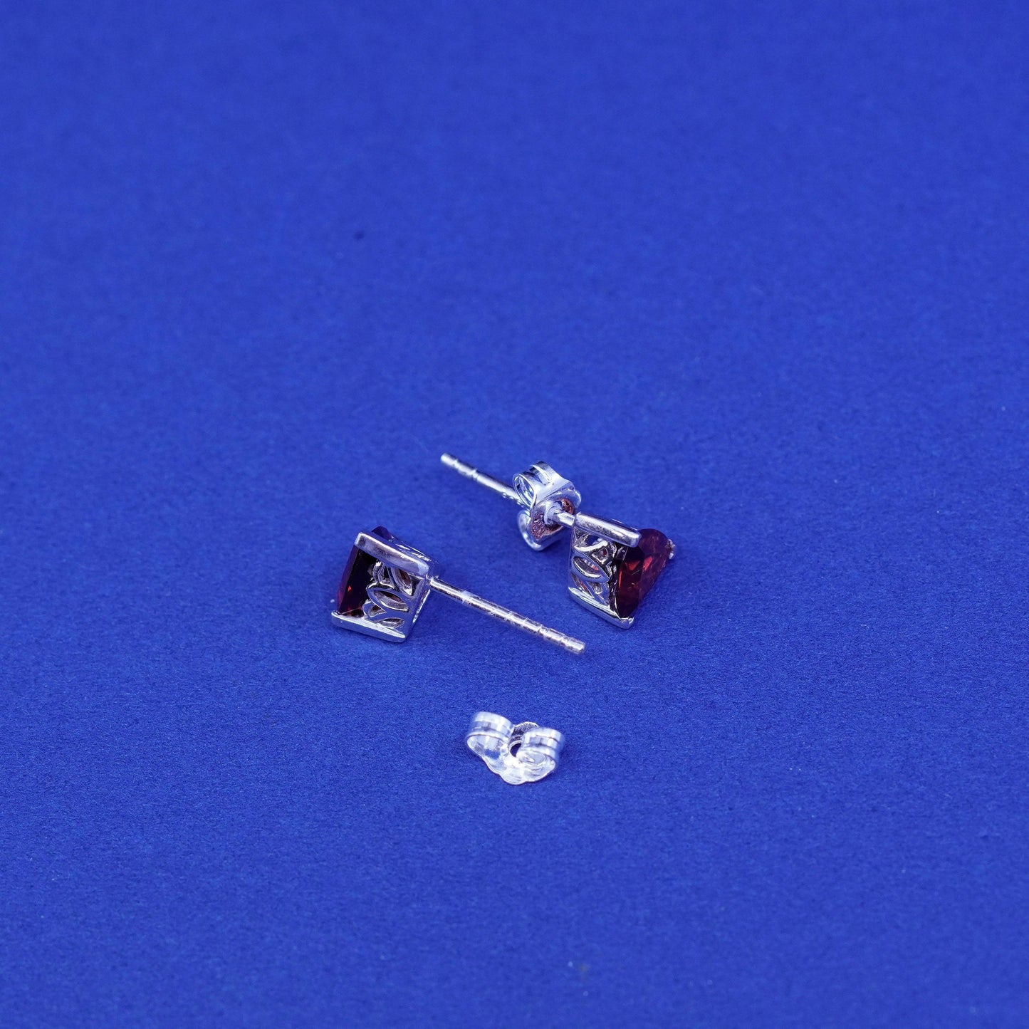 Vintage sterling silver handmade earrings, 925 studs with ruby